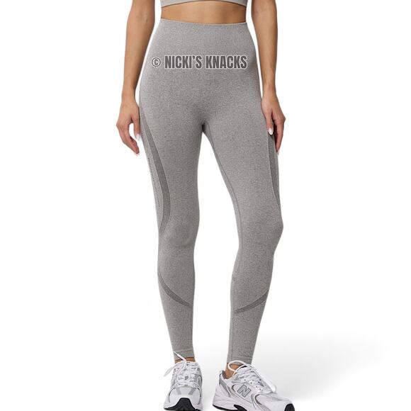 Gray Seamless Compression Contour Leggings High Waist Gym Athleisure Size S - Picture 2 of 10